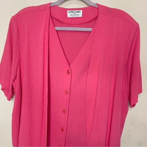ALFRED DUNNER VINTAGE Fuchsia Pink Short-Sleeve Blazer Blouse, Size 18 - Picture 2 of 7